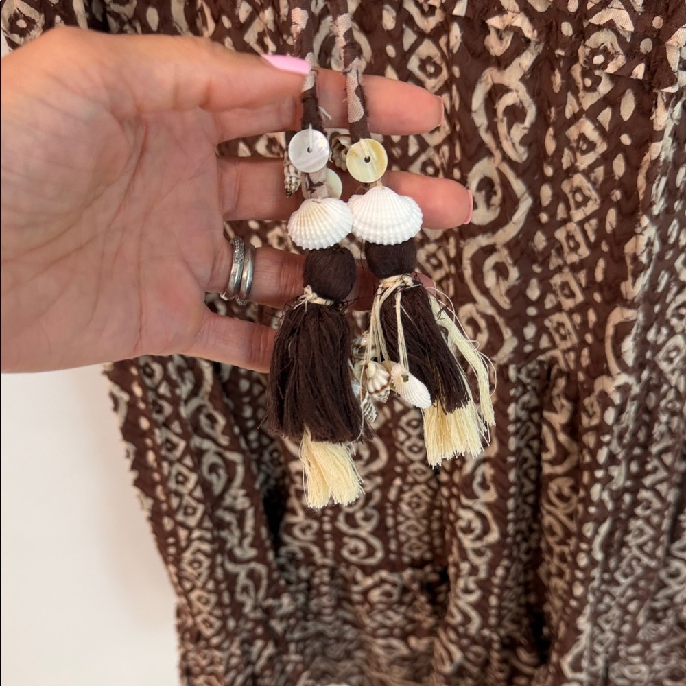 Zara Shell Elegant Brown Patterned bell Sleeve Dr… - image 5